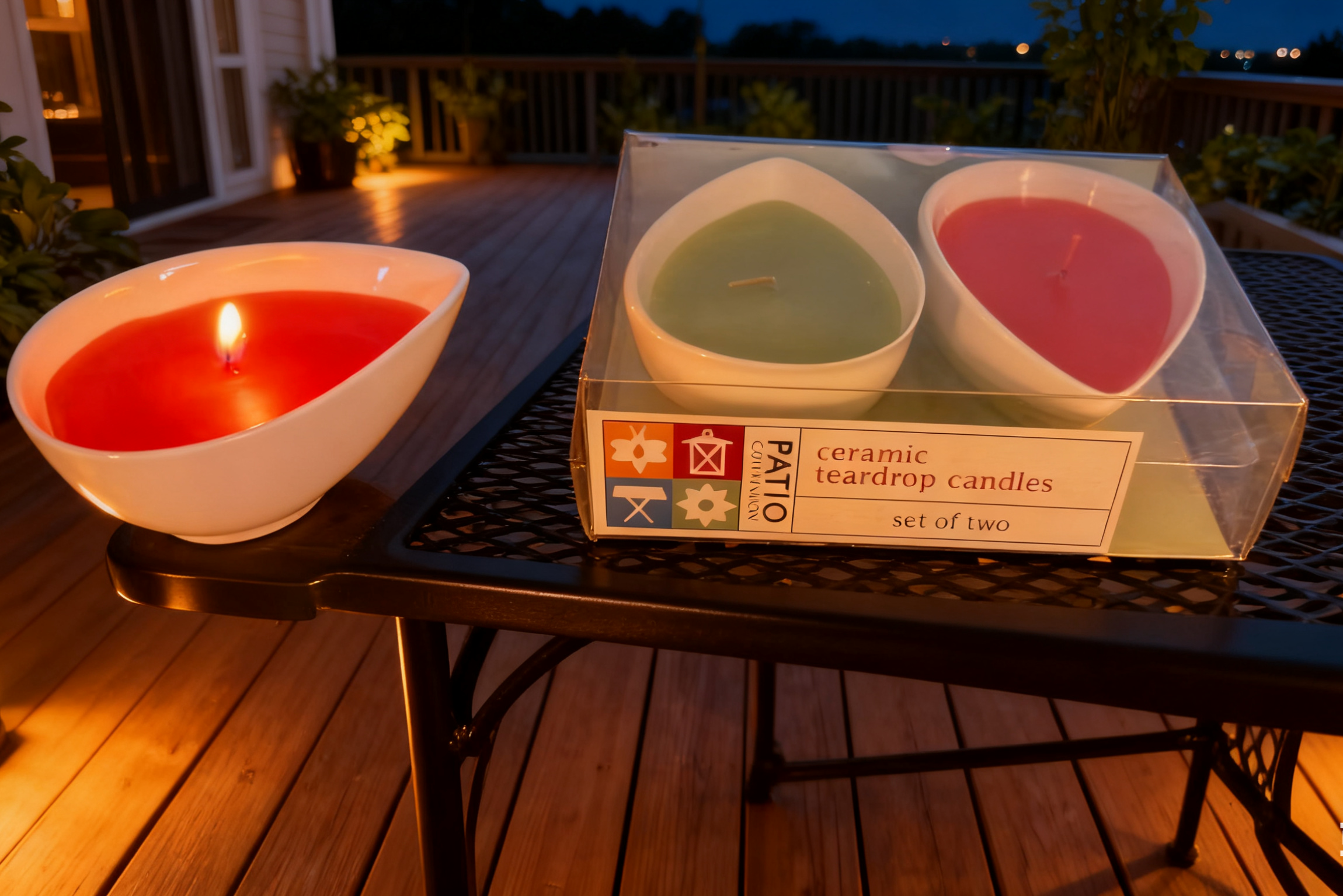 2pk Ceramic Teardrop vessel  Filled Candles